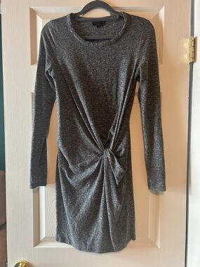 Topshop Grey Twist-Front Long Sleeve Dress